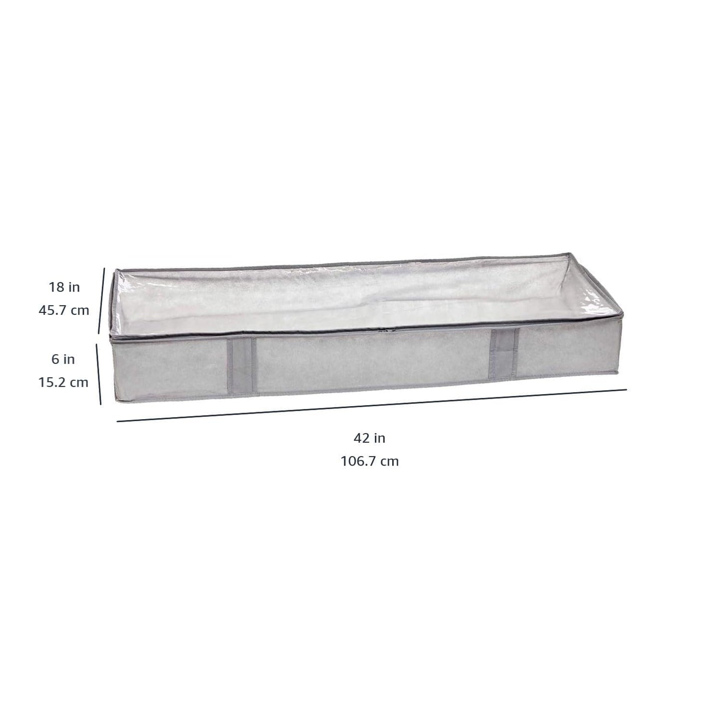 Amazon Basics Under Bed Fabric Zipper Blanket Storage Container Bags with Window and Handles, 2-Pack, 18 x 42 x 6 inches, Gray