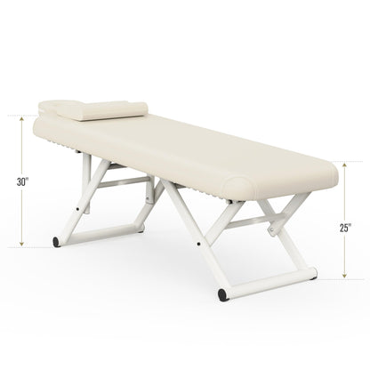 pouseayar Adjustable Massage Table with Face Pillow & Headrest, Sturdy and Solid, Silent and Easy to Adjust for Treatment Table Physical Therapy Table Spa Facial Bed - Fixed Backrest, Beige Gray