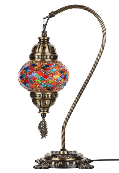 DEMMEX Turkish Table Lamp Moroccan Bedside Light Handmade Tiffany Mosaic Glass Boho Artisan Accent Lighting for Bedroom Living Room, Antique Brass Finish – 15" H, Multicolor
