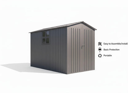 YOPTO 10x6.64 FT Metal Frame Garden Sheds with Lockable Doors and Window,Outdoor Heavy-Duty Storage Shed,w/Waterproof Roofs,for Motorcycle Bicycles Lawnmowers,Grey+White