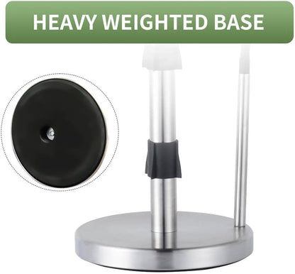 Paper Towel Holder, Standing Weighted Base Non-Slip Stainless Steel Dispenser for Kitchen Countertop and Tabletop