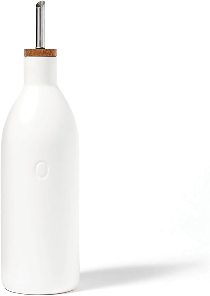 17 oz/500 ML Fox Run White Ceramic Oil Bottle, Olive Oil Dispenser With Pouring Spout and Cap
