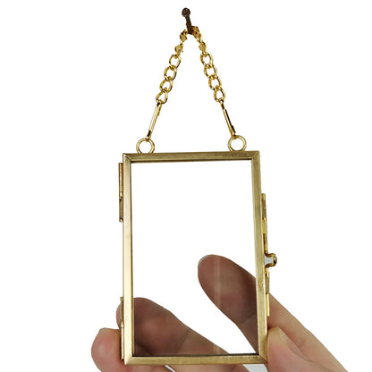 Emivery 4Pcs Mini Metal Picture Frame Antique Gold Floating Glass Picture Frame Small Vintage Artwork Hanging Picture Display Frame with Chain for Family Tree Mini Photo 2 X 3 Inch