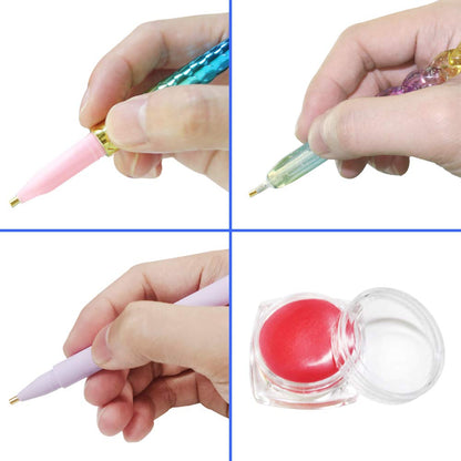 AIFUDA 16 Pcs Diamond Art Tool Kit - Mermaid Spiral Diamond Art Paintings Point Drill Pens, Glue Clay (Pink)