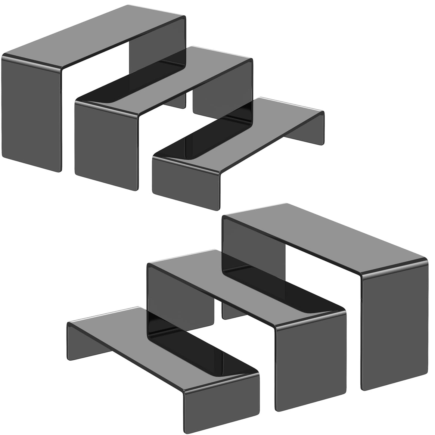 KOSKWKREO 6 PCS Black Acrylic Display Risers for Figures, Collectibles, Jewelry and Perfume, Tiered Stands for Retail Display and Party Table