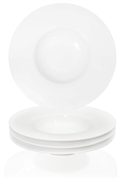 Creativity Home Ceramic Wide Rimmed Soup Plate, Soup Bowl 14 oz, Pasta Bowl Set of 4, White Shallow Bowl Plate with Rim, Best choice for high-end restaurants, hotels, and foodies, 12 Inch