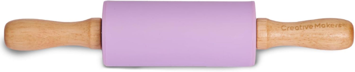 Small Rolling Pin for Kids, Non-Stick Silicone Surface with Wooden Handles for Play Dough and Baking Rolling Pin (Light