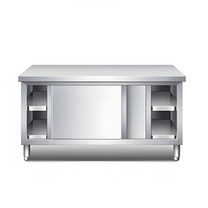 AYHARYLH Kitchen Prep Table Stainless Steel Kitchen Cabinet,Stainless Steel Commercial Worktable W/Sliding Doors For Prep & Work, Heavy Duty Workbench W/Cabinet, For Home, Restaurant, Hotel And Garage