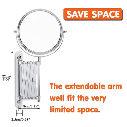 Welllink 8Inch XL Wall Mounted Bathroom Mirror, 1X/7X Magnification, High-Definition Glass, Chrome Finish, Space Saving Design