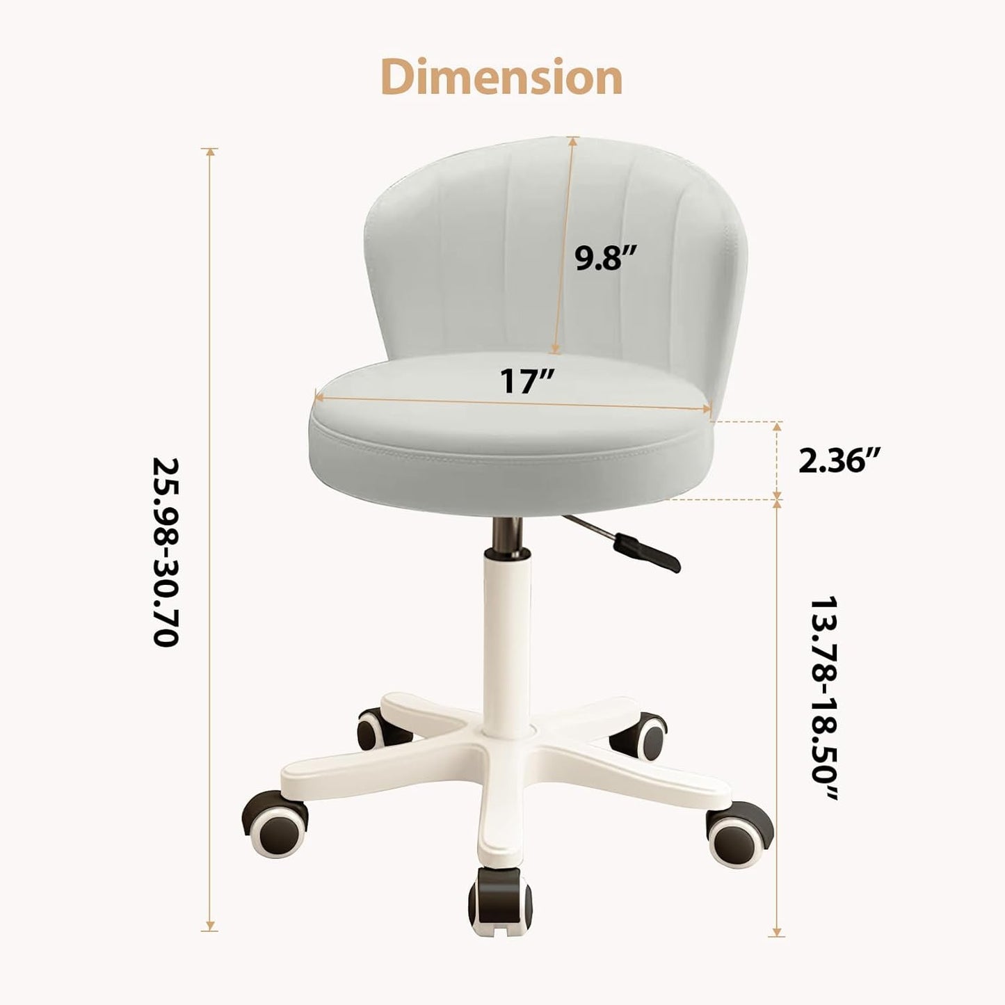 Small Desk Chair Round Rolling Chair with Back PU Leather Height Adjustable Swivel Vanity Work Computer Stool Chair