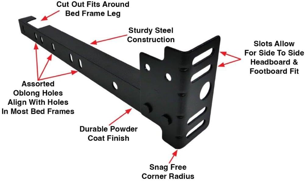 Tech Team Bed Frame Extension Set, 2 Pieces, Hardware Included, Extend Metal Bedframe to Meet Headboard