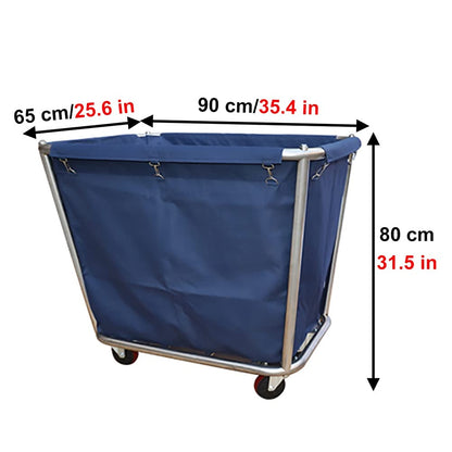 Movable Hand Trucks Linen Cart Hotel Clothes Storage Laundry Sorter Hamper Trolley Removable Washable Bag Stainless Steel Frames Blue 90X65X80Cm (Blue 90X65X80Cm)