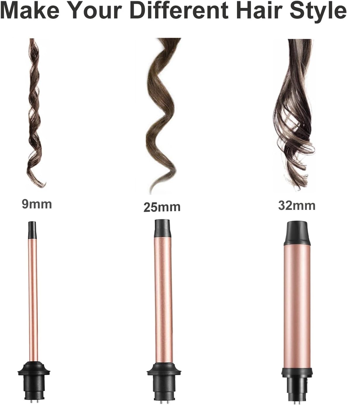 5 in 1 Curling Wand Set, Three Barrel Curling Iron Set with 3 Barrel Curling Iron and 4 Interchangeable Ceramic Curling Wand(0.5”-1.25”), Fast Heating, Include Glove & 2 Clips