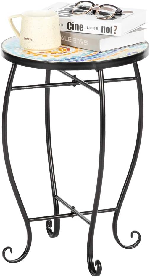2) Vasitelan Outdoor Patio Side Table Outdoor Accent Table Bistro Coffee End Small Porch Table Indoor Round Glass
