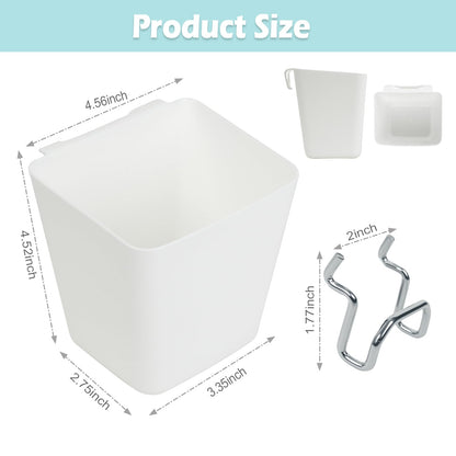 FIMXSD 8 Pack Large Pegboard Bins with Hooks, Square Box Shape Peg Board Cups and Peg Board Accessories for Craft Room, Playroom, Office, Garage, and Wall Mount Organization (White)