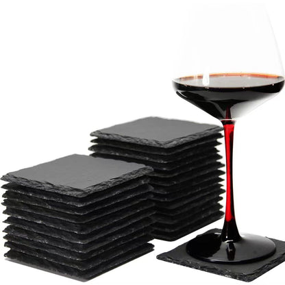 MONKEY SUN 24 Pack 4 x 4 Inch Gorgeous BlackSlate Stone Coasters Bulk Square Coaster forLaser Engraving,Painting,Drink Bar KitchenHome,DIY Handmade Natural Rough Edge,Set of 24