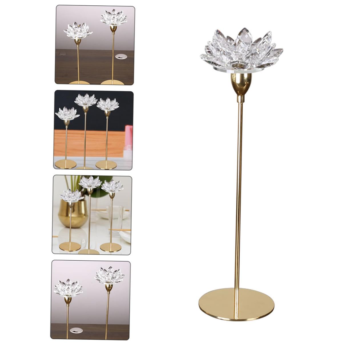 Abaodam Simple Metal Candle Stand Crystal Lotus Candle Holder Small Gold Decorative Candlestick for Dining Room Romantic Home Décor