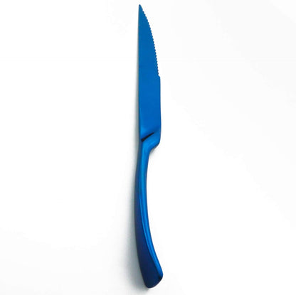 Stainless Steel Steak Knife Set, 4 Pc Blue Knives, Premium Mirror Polished Sharp Serrated Knives Set