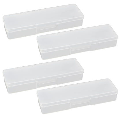 Tighall 4PCS Clear Containers Box with Hinged Lid and Snap Closure Plastic Storage Organizer Box, Painting Pencils Brush Storage Case, Pen Container for Drawing Tools, Office Supplies(White)