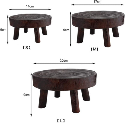 Wood Potted Plant Stand, Solid Wood Mini Stool Display for Vintage Round Rack Flower Pot Holders