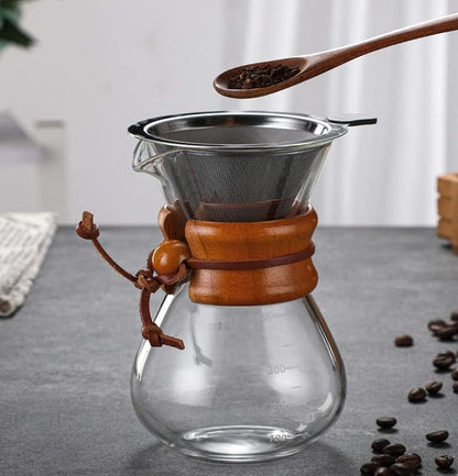 Pissente 400ml Pour Over Coffee Maker, High Temperature Resistant Glass Dripper with Stainless Steel Filter