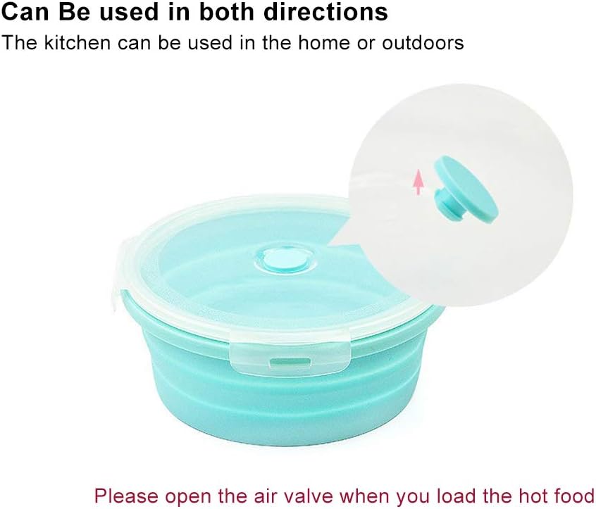 GLE2016 Collapsible Bowls, Silicone Food Storage Containers with Lids for Camping, Round Lunch Containers, Blue