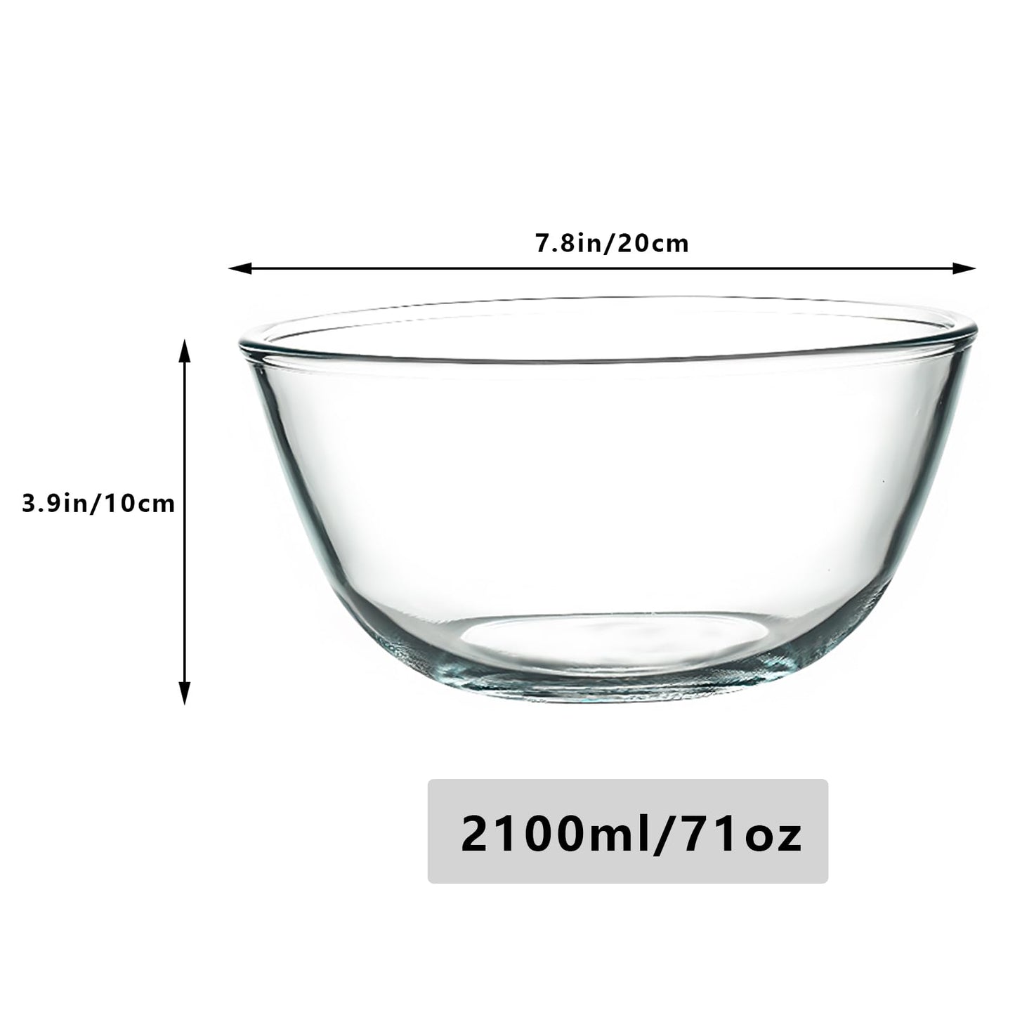 TRBIDRBO 2 Pack 7.8 in Deep Mixing Bowls Glass Salad Bowl Round Glass Serving Bowls for Cooking Baking Prepping Dishwasher & Microwave & Oven Safe, 71oz Breads Proofing Bowl