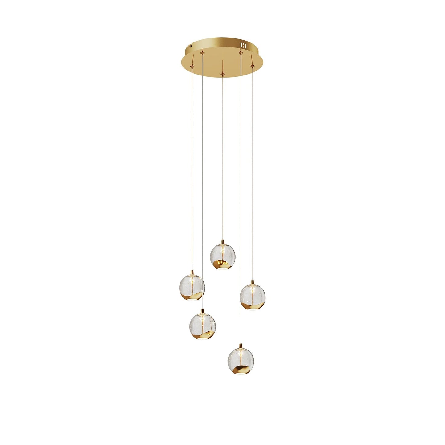 Lucande 5-Light Modern Gold Glass Globe Chandelier, Hanging Cluster Pendant Light Kitchen Island & Foyer Chandelier, Warm White 3000K, Brushed Gold Pendant Lights Cluster, Ø 11.03 in