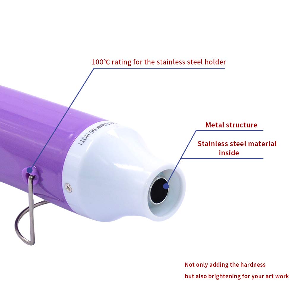 New Heat Gun,mofa Hot Air Gun Tools Shrink Gun with Stand For DIY Embossing And Drying Paint Multi-Purpose Electric Heating Nozzle Heat Gun For Epoxy Resin300W 110V (Purple,White)