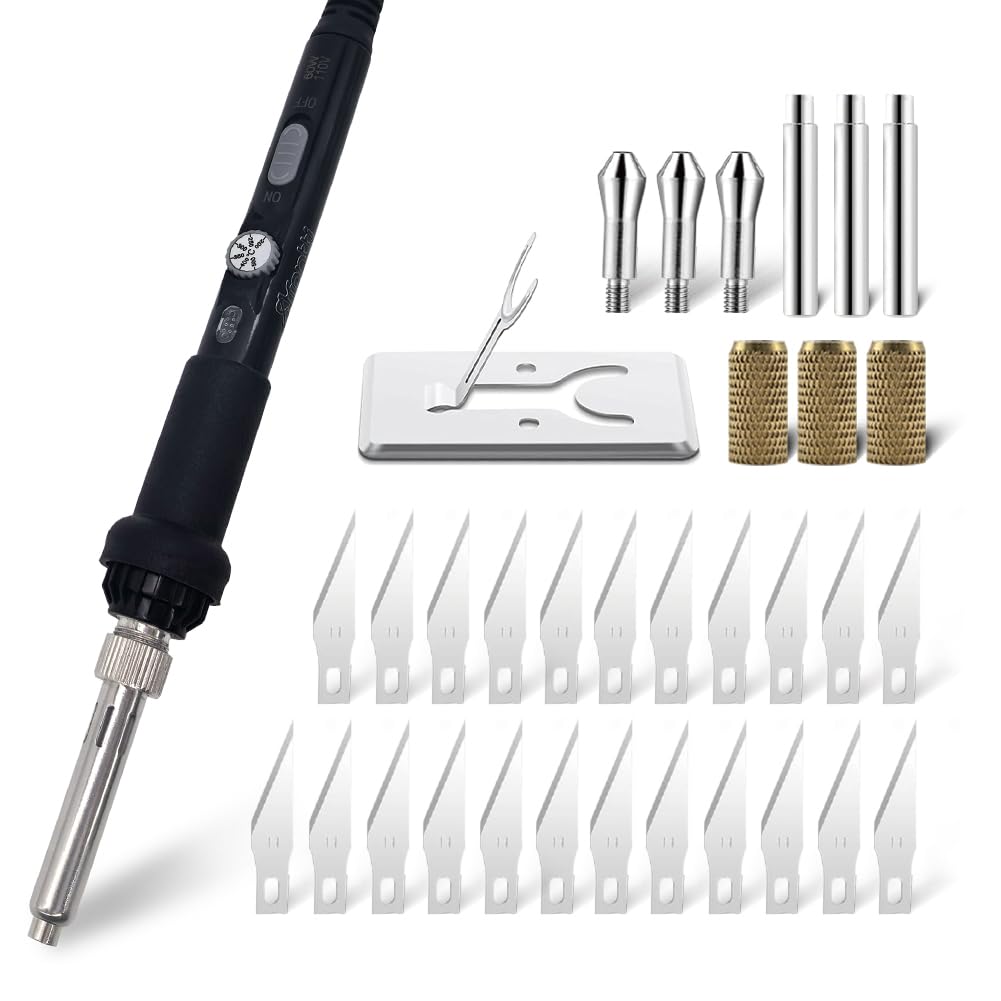 Afantti 31 Pieces Electric Hot Knife Foam Cutter Tool | 23 Blades | Adjustable Temperature | 3 Chuck Sleeves | for Plastic Cutting