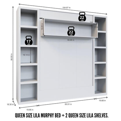 Oakland Living Easy-Lift Queen Murphy Wall Bed in Brown Wood Grain with Two Bookshelves