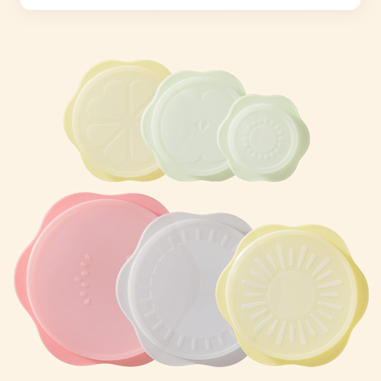 Food Storage Silicone Stretch Lids Set, 6 Pcs Different Sizes, Fruit Pattern Food-grade Reusable Covers, Microwave Safe