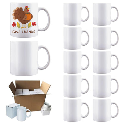 Kocdam 12 Pack Sublimation Mugs,11 OZ White Coffee Mugs With White Gift Boxes,Tazas Para,Ceramic Blank Coffee Mugs For Coffee, Tea, Latte, Soup, Milk, Hot Cocoa