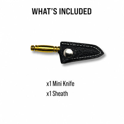 Terporium Mini Utility Knife with Sheath (Single) | Stainless Steel Precision Blade w/Gold Anodized Titanium Handle | 1.6" Blade, 2.7" Overall Length