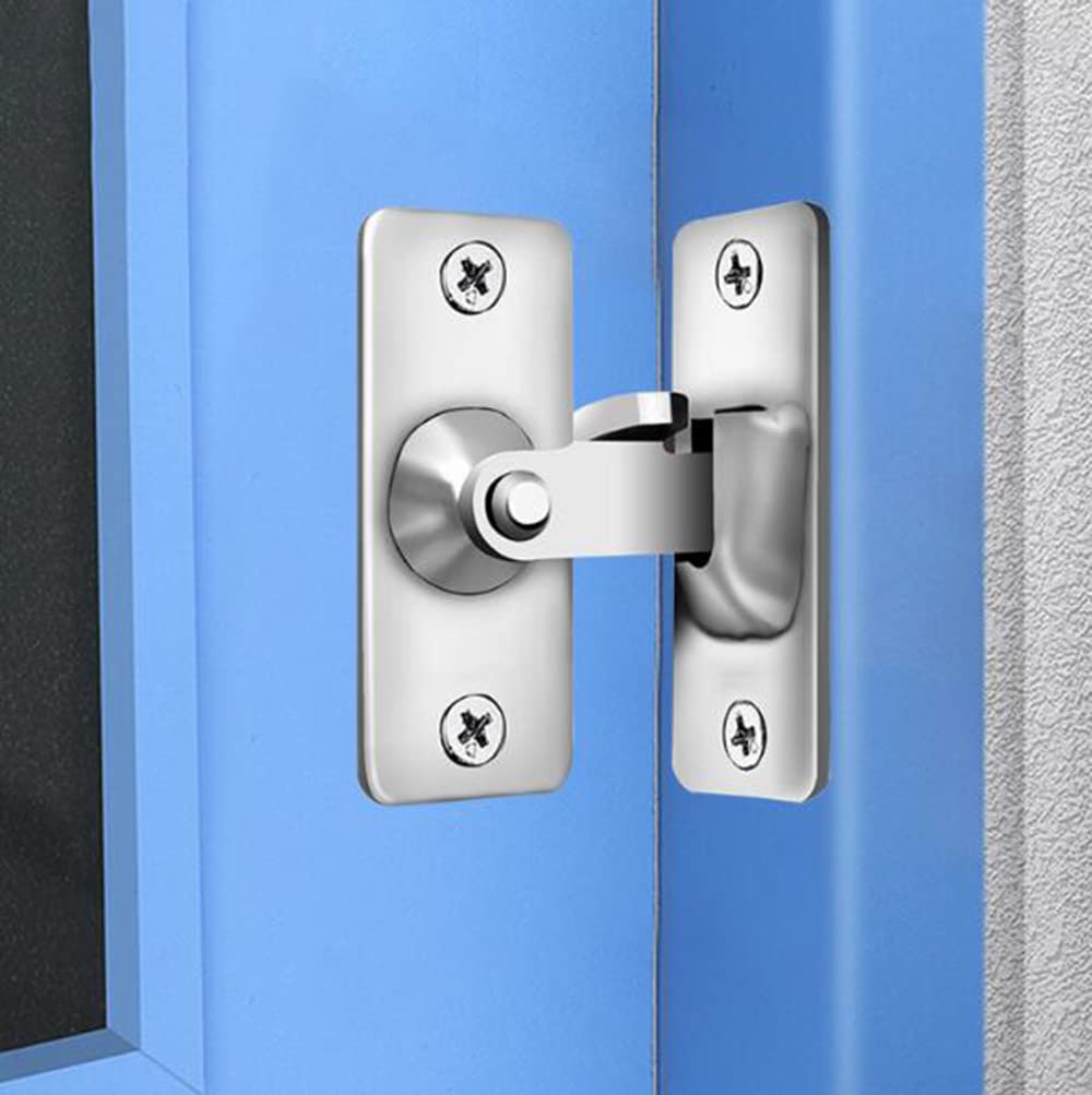90 Degree Right Angle Door Lock Buckle Safety Door Lock Bolt, Stainless Steel Door Latch for Wooden Fences, Doors, Windows, Safety Sliding Door Latch… (Silver)