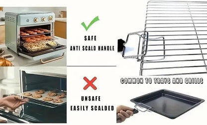(2-PCs) Air Fryer Convection Toaster Oven Tray Extractor, Grills Clip, Scald Resistant Handle Tool, Durable Oven Tray