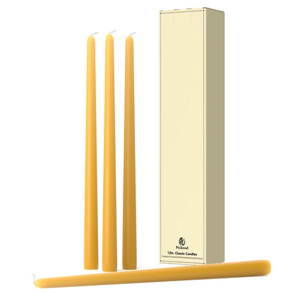 Pickood 12-Inch Tall Dripless Taper Candles Set of 4 - Mustard Yellow Tapered Candles, Perfect for Spring - Smokeless, Unscented, Long Burning - Hand Poured, Colored Tall Candlesticks - Mustard
