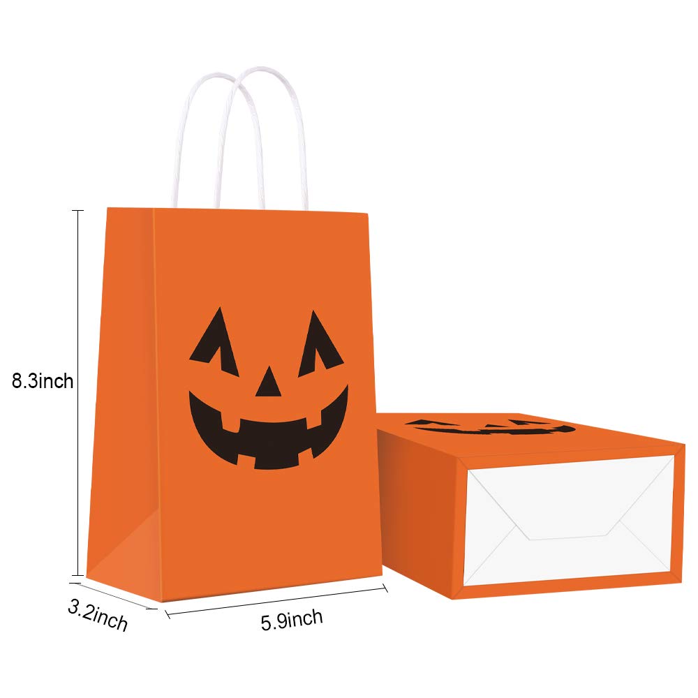 Halloween Pumpkin Gift Bags for Trick or Treat - 16 PCS Tote Favor Goody Candy Bags for Kids Adults Party Decorations