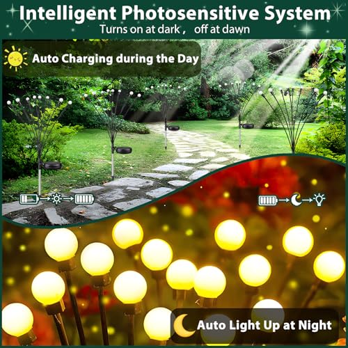 6-Pack Solar Garden Lights, 48 LED Solar Lights Outdoor for Garden Decor, Waterproof Firefly Light Outdoor (Sway by Wind), Swaying Light for Outside Yard Pathway Landscape Decorations (Warm White)