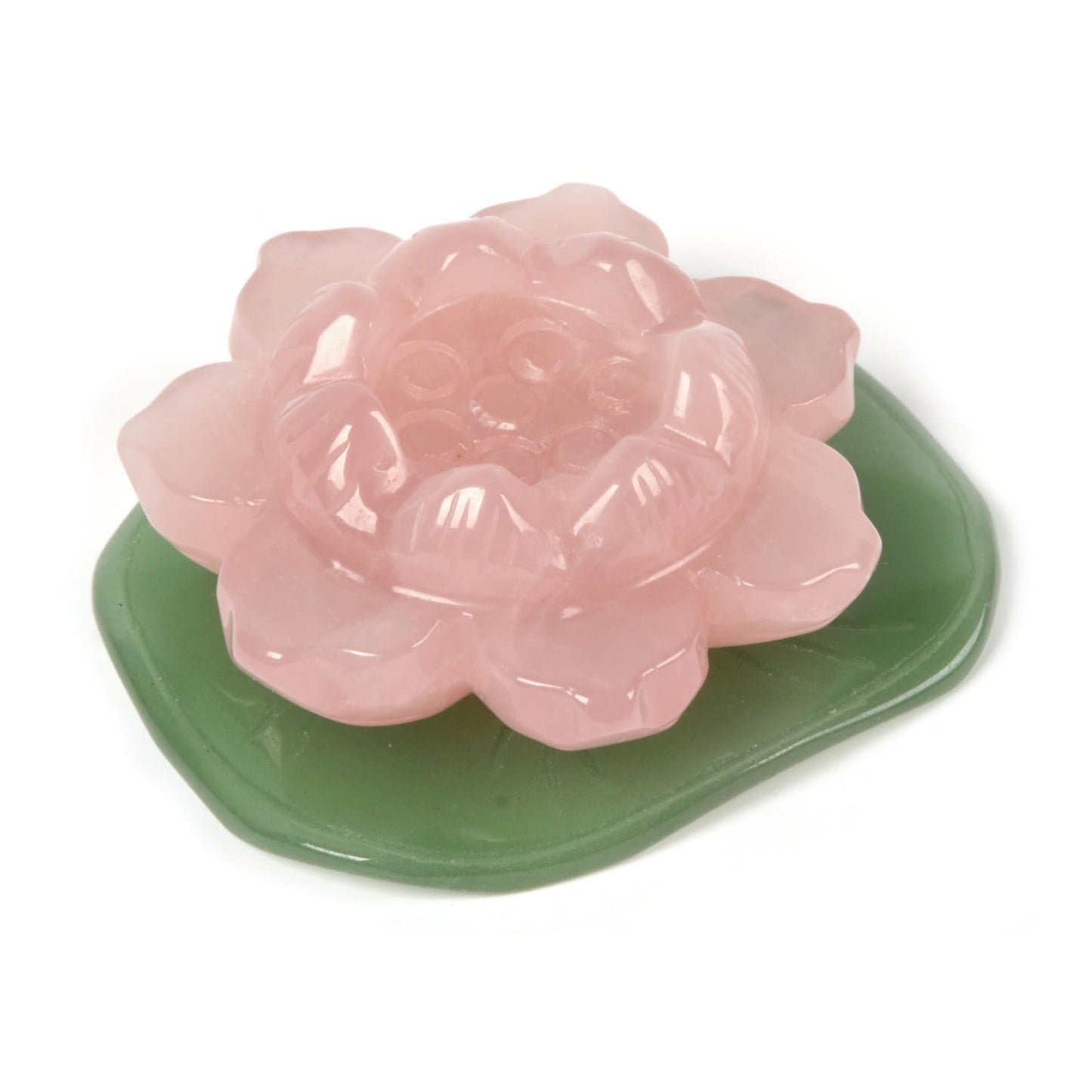 Justinstones Carved Rose Quartz Gemstone Lotus Flower Green Aventurine Lotus Leaf Home Office Decor