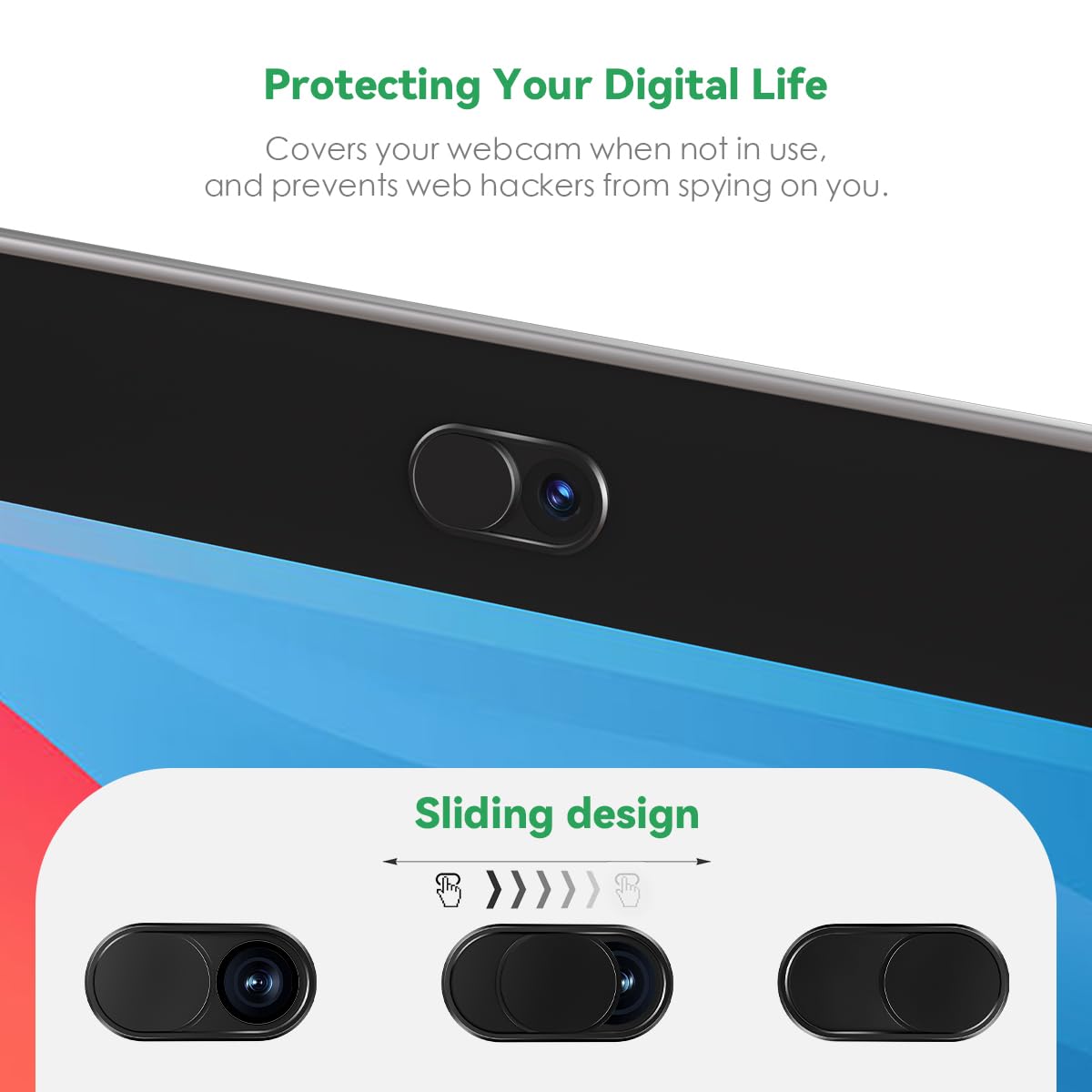 CloudValley Webcam Cover Slide[2-Pack], 0.023 Inch Ultra-Thin Metal Web Camera Cover for Macbook Pro, iMac, Laptop, PC, iPad Pro, iPhone 8/7/6 Plus, Protect Your Visual Privacy [Black]