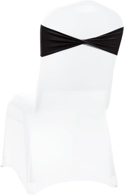 Pack 10 VDS of PCS | Black | Spandex Chair Sashes Bows Without Buckle | Stretch Elastic Banquet Universal Folding Chair