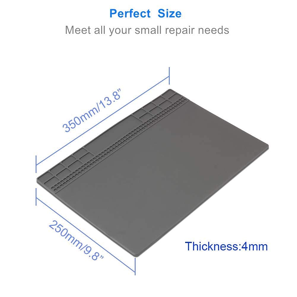Solder Mat, Premium Silicone Electronics Repair Mat, Heat Resistant 932°F Magnetic Soldering Mat for Solder Station, Phone, Computer, Laptop Repair 13.8'' x 9.8'' Gray