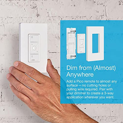 Lutron Caseta Original Smart Dimmer Switch With Wallplate (Lutron Smart Hub Required), for LED Lights, 150 Watt, Single-Pole/3-Way, No Neutral Required, PDW-6WCL-WH-A, White
