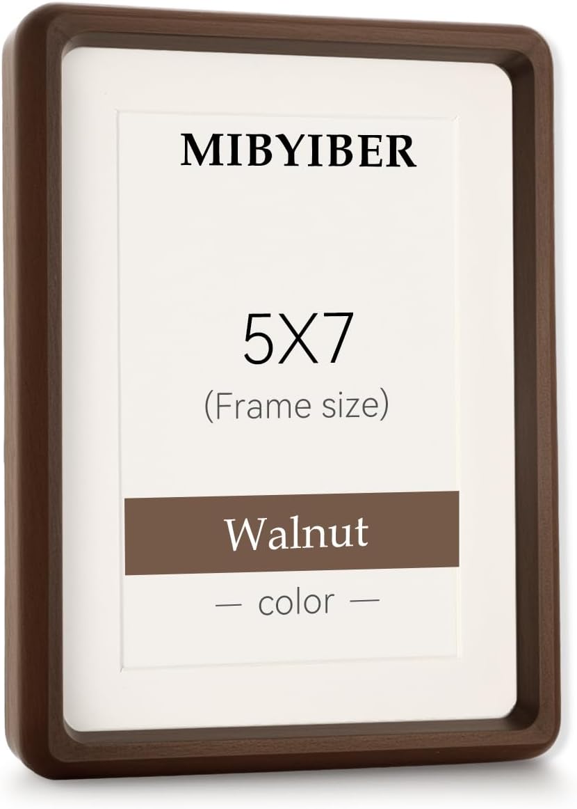 5x7 4x6 Picture Frame Wood Natural Solid Walnut Photo Frames with Mat, Handcrafted Wooden Frame for Tabletop or Wall