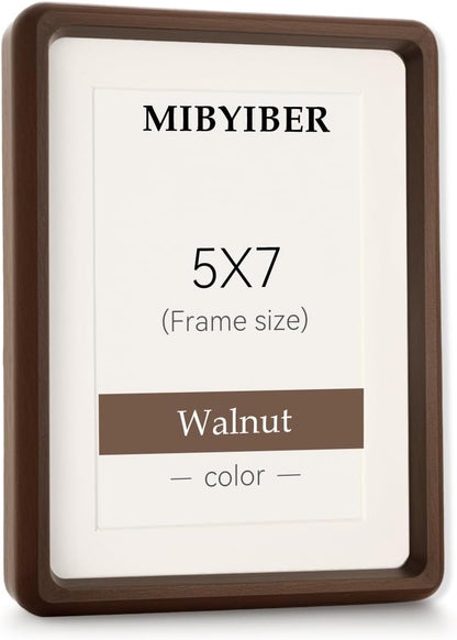 5x7 4x6 Picture Frame Wood Natural Solid Walnut Photo Frames with Mat, Handcrafted Wooden Frame for Tabletop or Wall