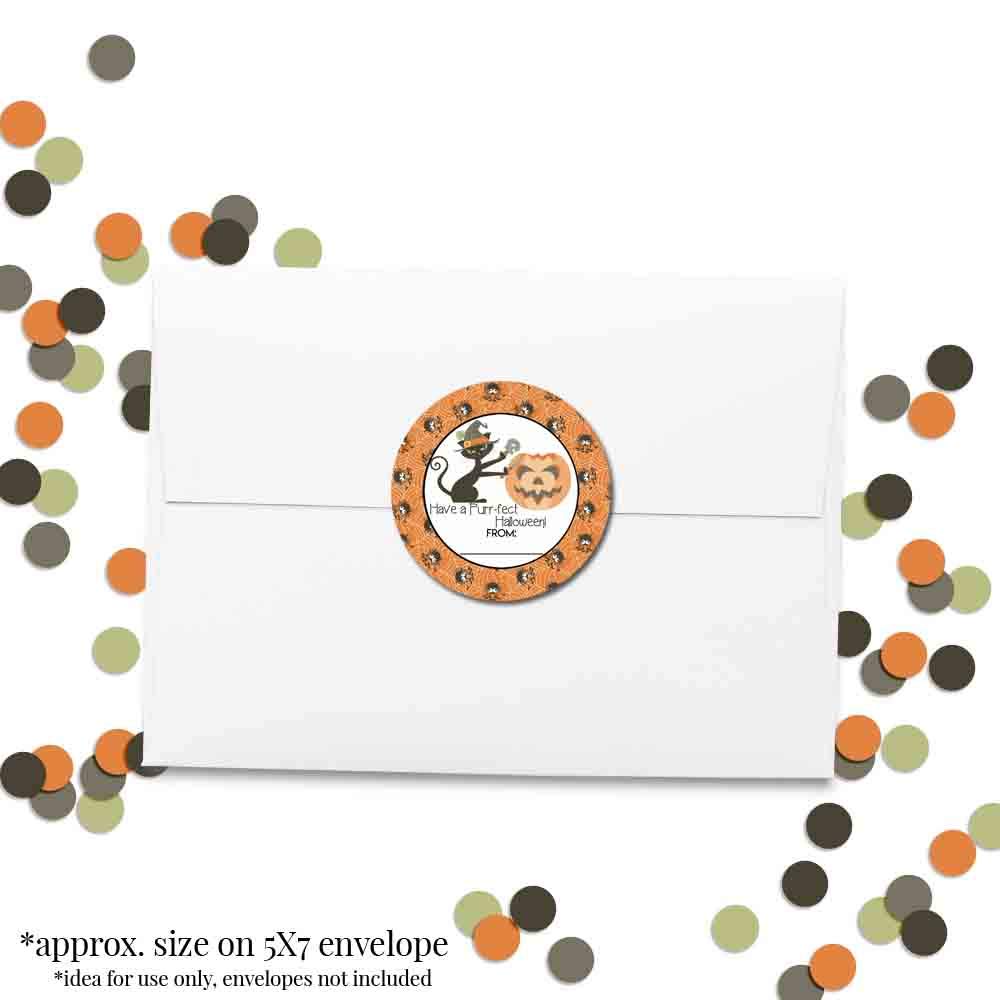 Purr-FECT Halloween Black Cat Themed Halloween Thank You Sticker Labels, 40 2" Party Circle Stickers by AmandaCreation, Great for Party Favors, Envelope Seals & Goodie Bags