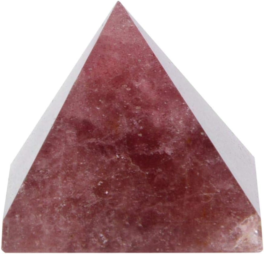 AUNMAS 3cm Quartz Pyramid, Small Strawberry Crystal Love Addition Reiki Stone Energy Tower for Home Office Decoration