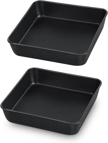 TeamFar Square Cake Pan, 6 Inch Small Baking Roasting Pans with Stainless Steel Core & Nonstick Coating, Set of 2