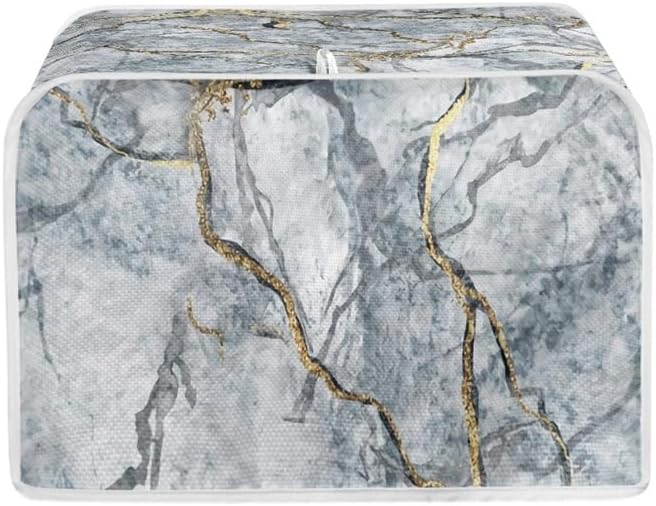 Golden Grey Marble Slice Toaster Cover, Washable Polyester Toaster Cover, Modern Arts Quilted Bread Maker Cover